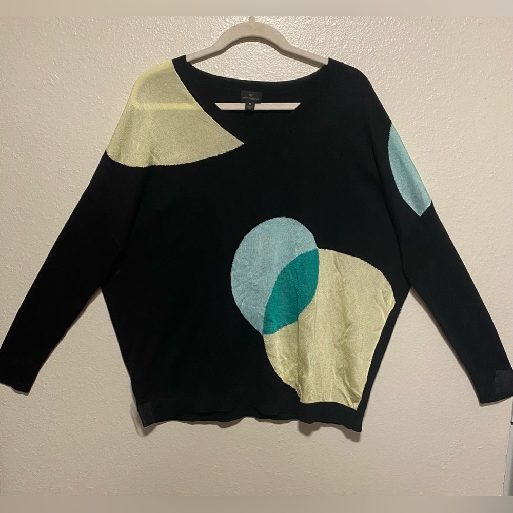Worthington Abstract Colorblock Knit Top | Long Sleeve Modern Art Sweater Size M - Picture 2 of 4